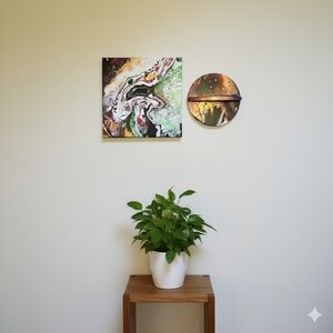 HANDCRAFTED Abstract Painting & Shelving HANDMADE Artwork HANDPAINTED Wall Decor